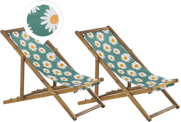 Beliani -ANZIO -Strandstoel set van 2-Lichthout|Groen|Bloemen-Polyester