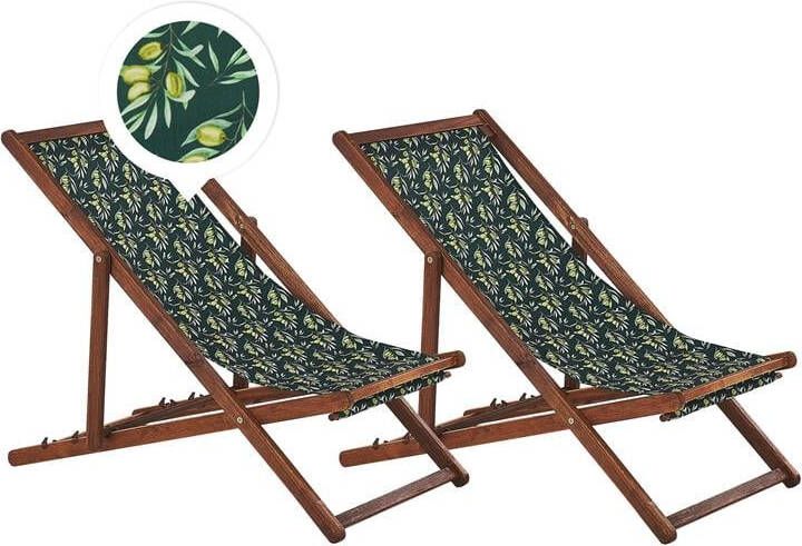 Beliani -ANZIO -Strandstoel set van 2-Donkerhout|Olijf|Groen-Polyester