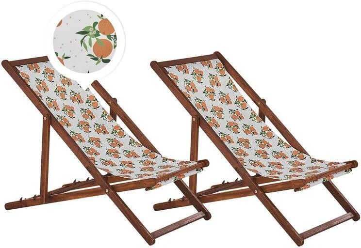 Beliani -ANZIO -Strandstoel set van 2-Donkehout|Sinaasappels-Polyester