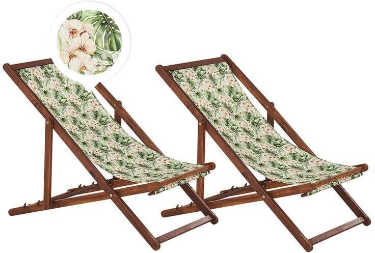 Beliani -ANZIO -Strandstoel set van 2-Donkerhout|Bloemen|Roze-Polyester