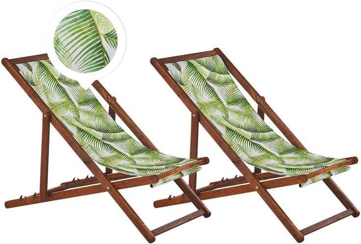 Beliani -ANZIO -Strandstoel set van 2-Donkerhout|Palm|Groen-Polyester