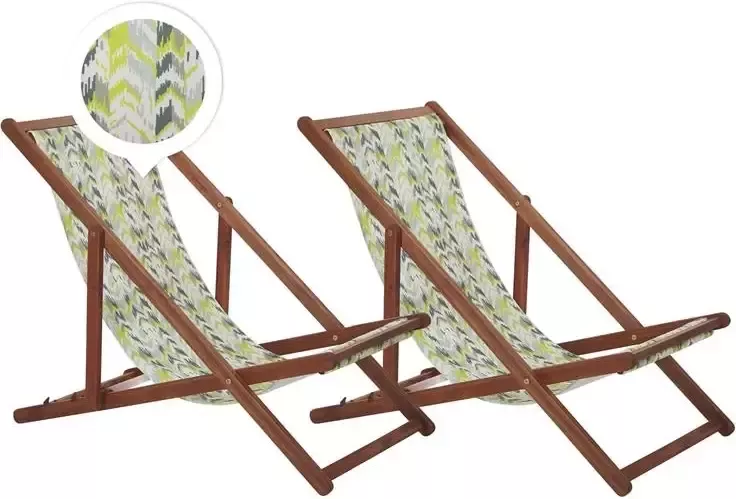 Beliani ANZIO Strandstoel set van 2 Donkerhout|Geel Polyester