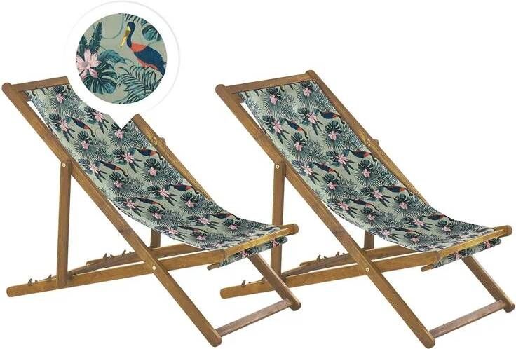 Beliani -ANZIO -Strandstoel set van 2-Lichthout|Pelikaan-Polyester