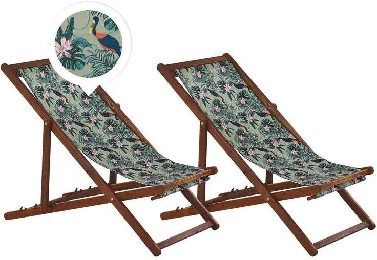 Beliani -ANZIO -Strandstoel set van 2-Donkerhout|Pelikaan-Polyester