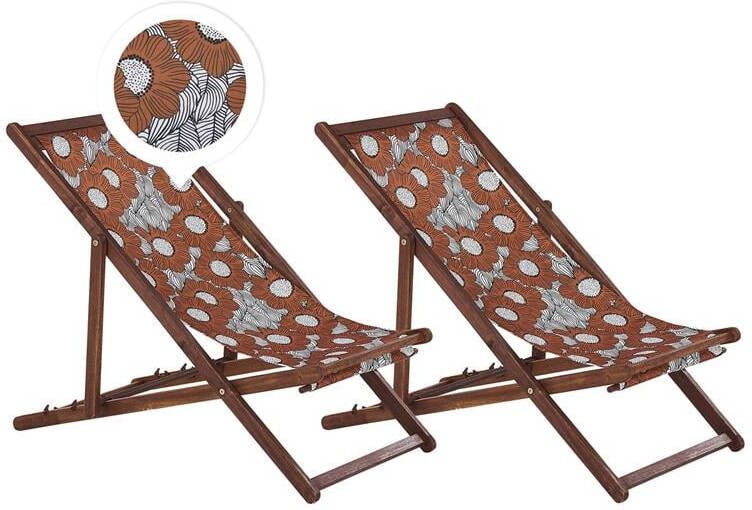 Beliani ANZIO Strandstoel set van 2 Donkerhout|Rood Polyester