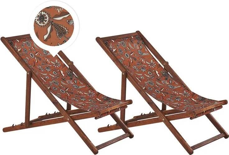 Beliani -ANZIO -Strandstoel set van 2-Donkerhout|Bloemen|Rood-Polyester