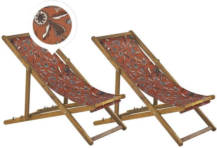 Beliani -ANZIO -Strandstoel set van 2-Lichthout|Rood|Bloemen-Polyester