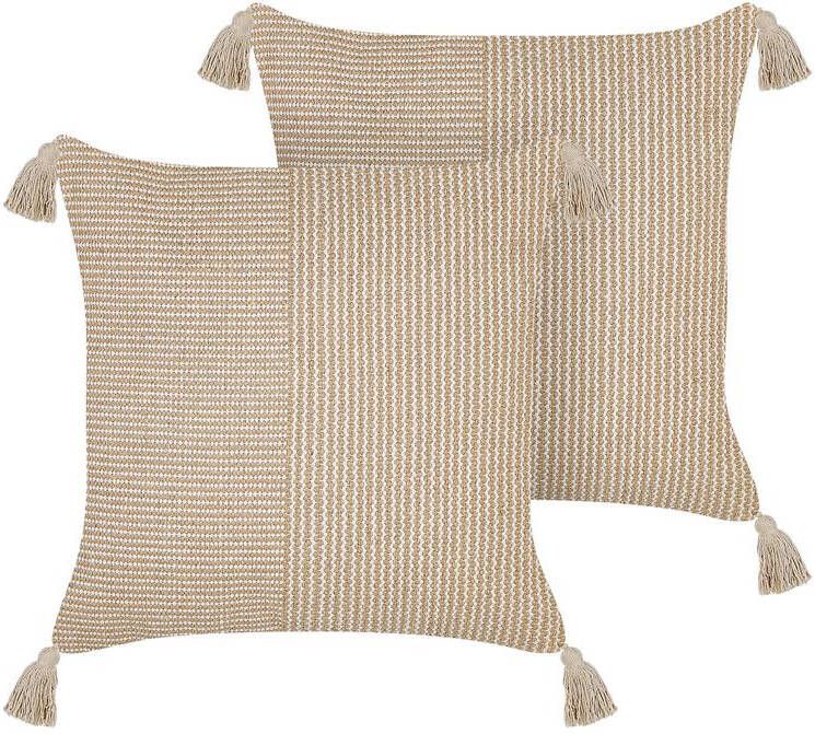 Beliani ARALIA Sierkussen set van 2 Beige 45 x 45 cm Katoen