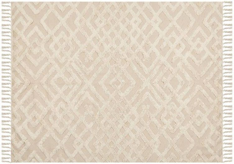 Beliani ARDAHAN Laagpolig vloerkleed Beige 160 x 230 cm Katoen