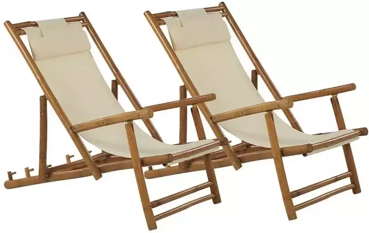 Beliani -ATRANI -Strandstoel set van 2-Lichte houtkleur-Bamboehout