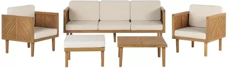 Beliani -BARATTI-Loungeset voor 5-Lichte houtkleur|Wit-Acaciahout