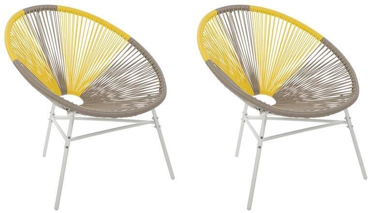 Beliani ACAPULCO Tuinstoel set van 2 Beige|Geel PE rotan