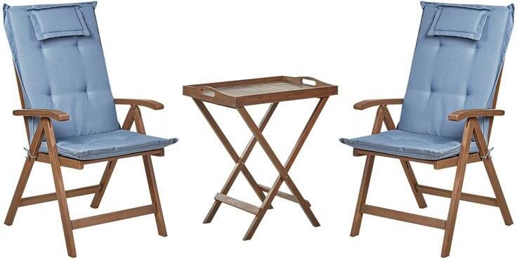 Beliani AMANTEA Bistroset Donkerhout|Blauw- Acaciahout