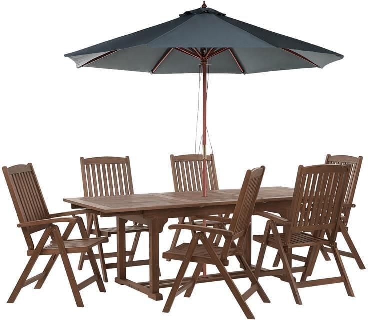 Beliani -AMANTEA-Tuinset voor 6-Donkere houtkleur|Grijs-Acaciahout