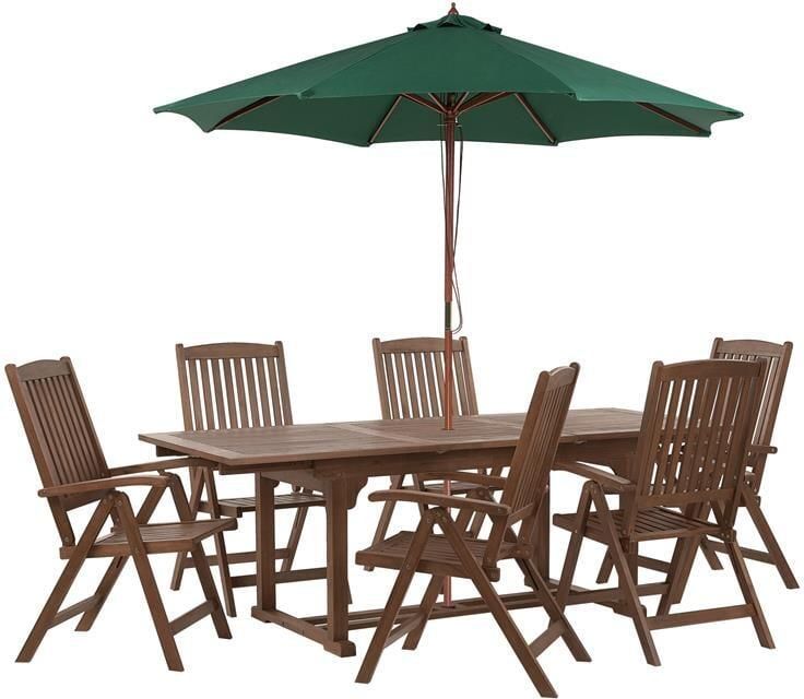 Beliani -AMANTEA-Tuinset voor 6-Donkere houtkleur|Groen-Acaciahout