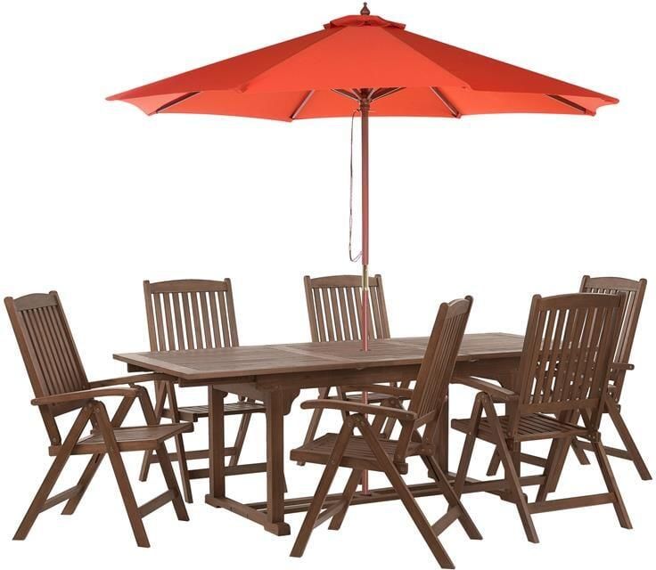Beliani -AMANTEA-Tuinset voor 6-Donkere houtkleur|Rood-Acaciahout