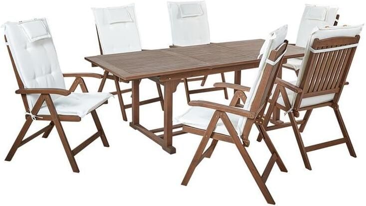 Beliani -AMANTEA-Tuinset voor 6-Donkere houtkleur|Wit-Acaciahout
