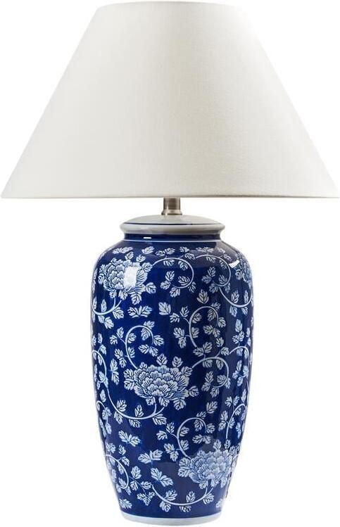 Beliani ANGELES Tafellamp Wit|Blauw Porselein|Linnen