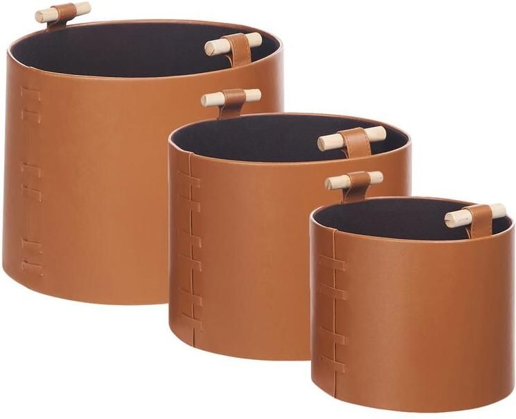 Beliani ARAM Opbergmanden set van 3 Bruin Kunstleer