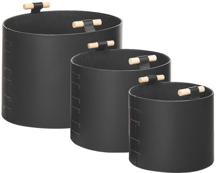 Beliani ARAM Opbergmanden set van 3 Zwart Kunstleer