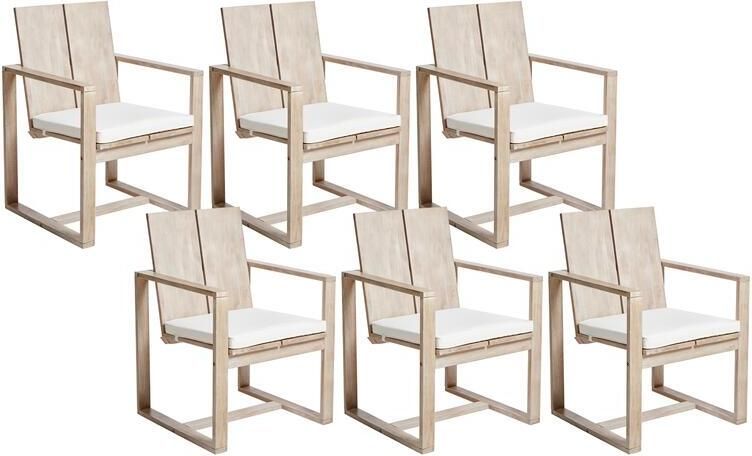 Beliani AZZANELLO Tuinstoel set van 6 Gebroken wit Acaciahout