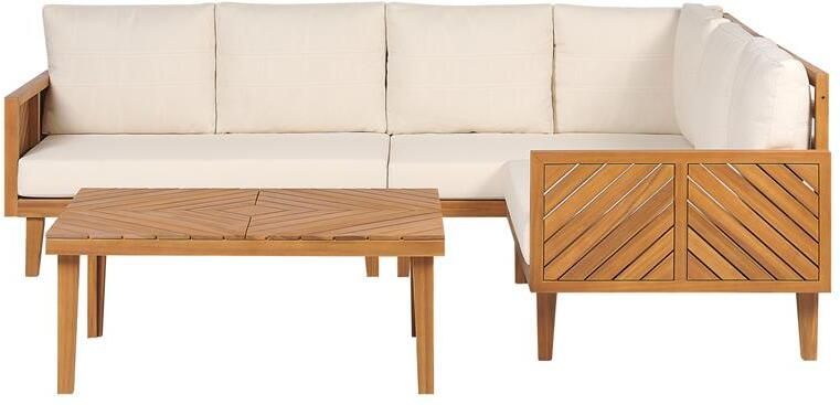 Beliani -BARATTI-Loungeset voor 4-Lichte houtkleur|Beige-Acaciahout