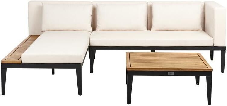 Beliani -BRACCIANO-Loungeset 3-zits-Lichtbeige-Gecertificeerd acaciahout