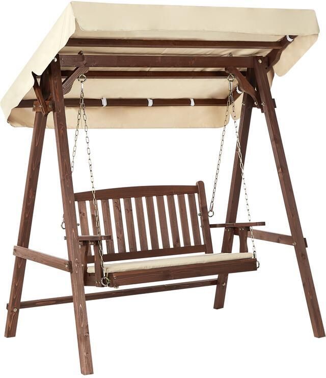 Beliani CAVIOLA Schommelbank Beige Vurenhout