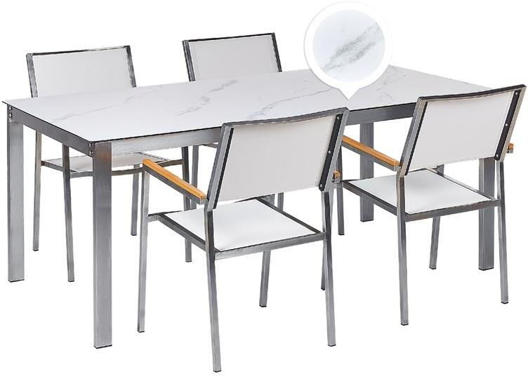 Beliani -COSOLETO|GROSSETO-Tuinset 4 persoons-Wit marmer-Graniet|Glas