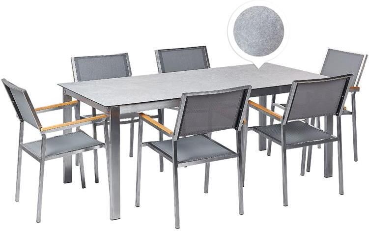 Beliani -COSOLETO|GROSSETO-Tuinset 6 persoons-Grijs-Graniet|Glas