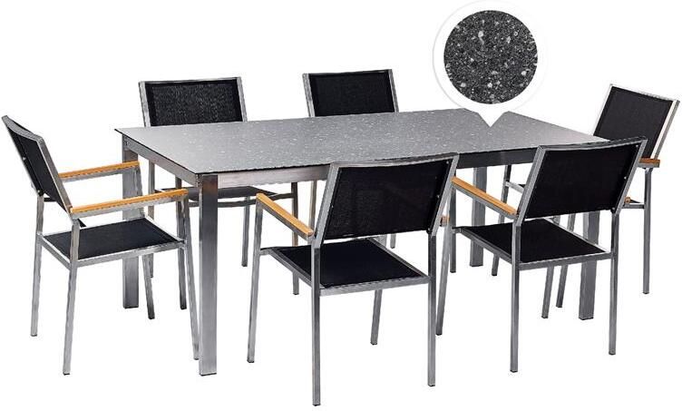 Beliani -COSOLETO|GROSSETO-Tuinset 6 persoons-Zwart-Graniet|Glas