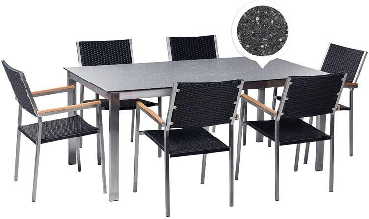 Beliani -COSOLETO|GROSSETO-Tuinset 6 persoons-Zwart-Graniet|Rotan