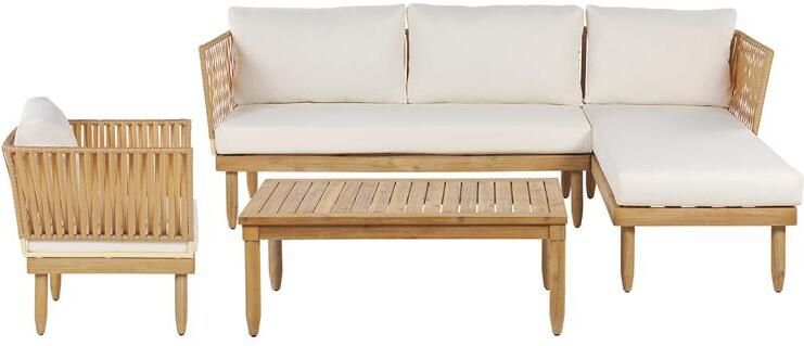 Beliani -CREMONA-Loungeset voor 4-Lichte houtkleur|Creme-Acaciahout