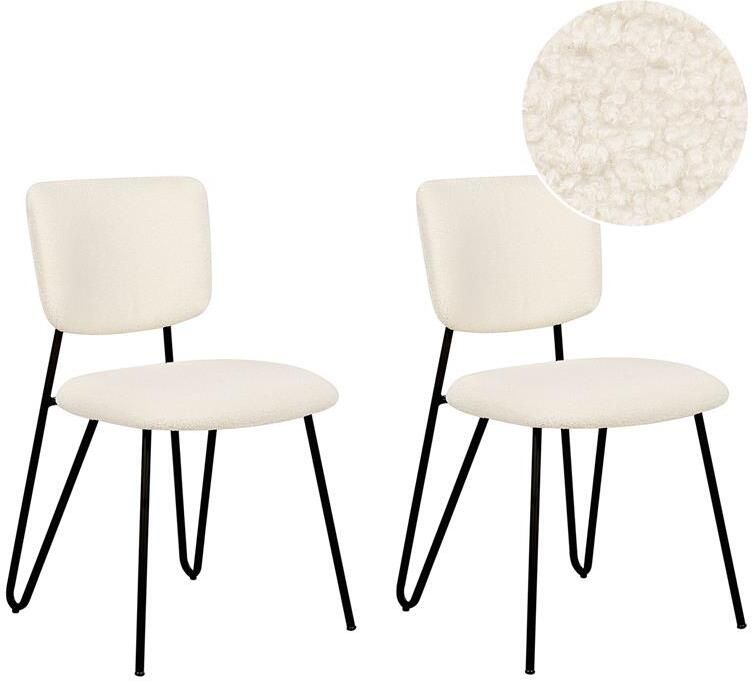 Beliani Set van 2 eetkamerstoelen NELKO Bouclé Gebroken wit - Foto 2