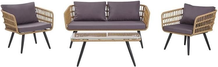 Beliani FOBELLO Loungeset voor 4 Natuurlijk PE rotan