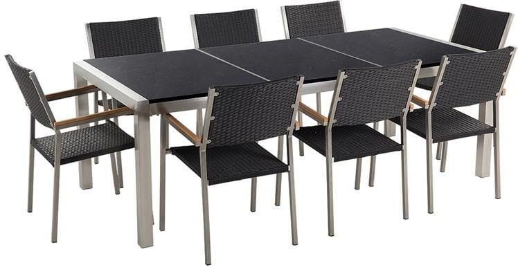 Beliani GROSSETO Tuinset voor 8 Driedelig Zwart Graniet