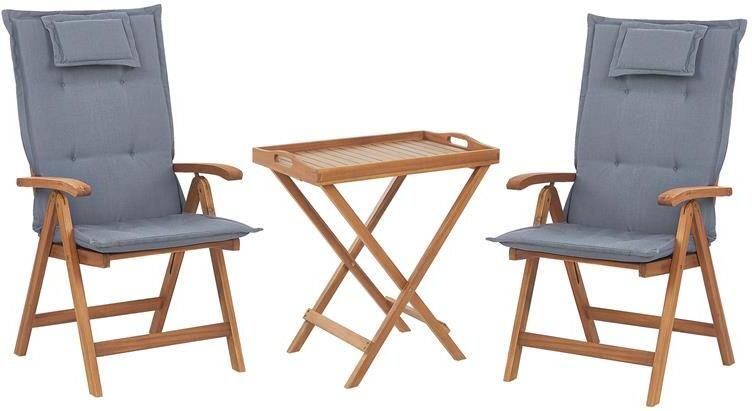 Beliani -JAVA-Bistroset voor 2-Lichte houtkleur|Blauw-Acaciahout