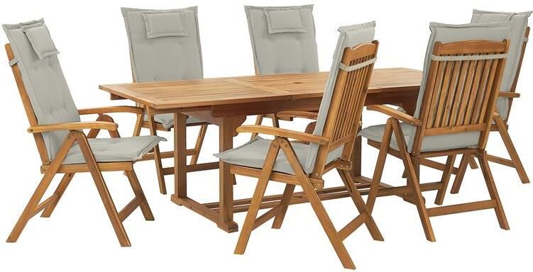 Beliani JAVA Tuinset voor 6 Lichte houtkleur|Taupe Acaciahout