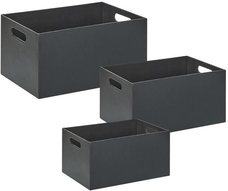 Beliani LARSA Opbergdozen set van 3 Grafietgrijs Kunstleer