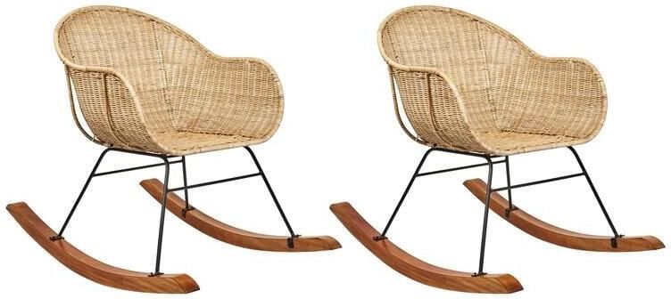 Beliani LAVINIO Schommelstoel set van 2 Natuurlijk Rotan