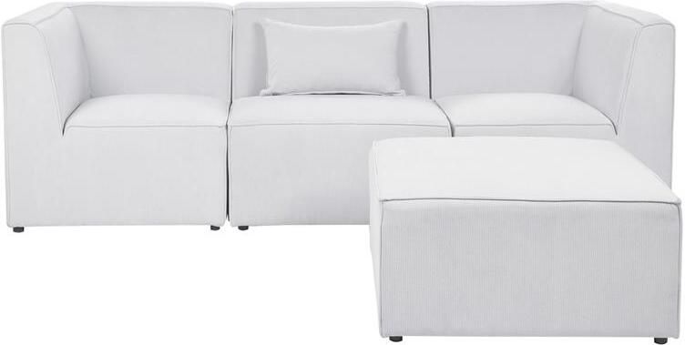 Beliani Modulaire bank LEMVIG Corduroy Gebroken wit Met ottomaan 3-zitter - Foto 2