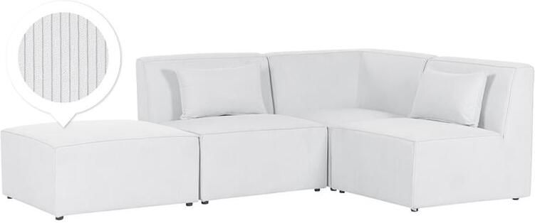 Beliani -LEMVIG-Hoekbank 3-zits-Gebroken wit-Linkszijdig-Corduroy - Foto 2