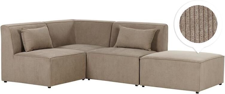 Beliani Modulaire hoekbank LEMVIG Corduroy Taupe Met ottomaan 3-zitter Rechterzijde - Foto 2