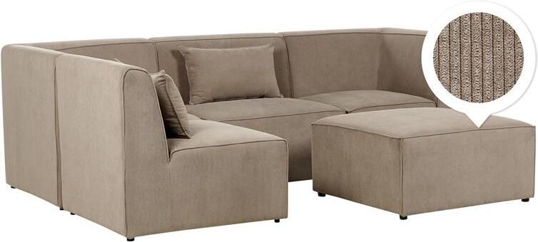 Beliani Modulaire hoekbank LEMVIG Corduroy Taupe Met ottomaan 4-zitter Rechterzijde - Foto 3