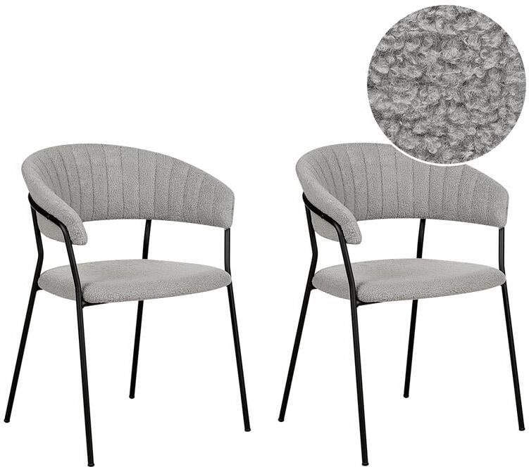 Beliani Set van 2 eetkamerstoelen MARIPOSA Bouclé Grijs - Foto 2