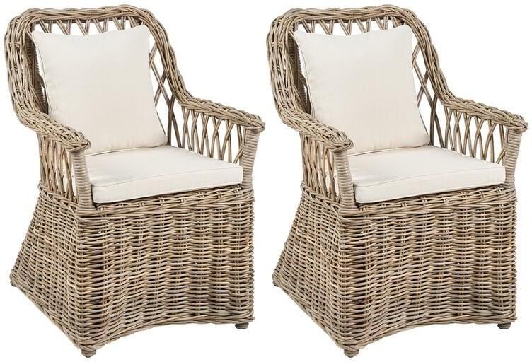 Beliani MAROS II Tuinstoel set van 2 Naturel Rotan