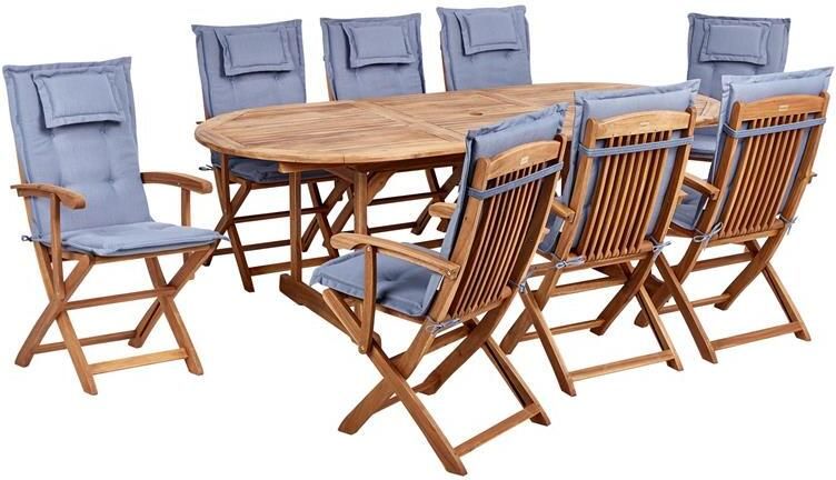 Beliani MAUI II Tuinset voor 8 Lichthout|Blauw Acaciahout