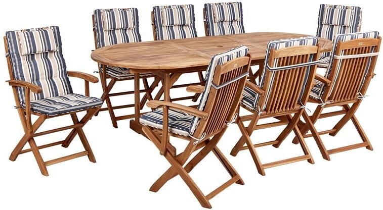 Beliani -MAUI II-Tuinset voor 8-Lichthout|Blauw|Beige-Acaciahout