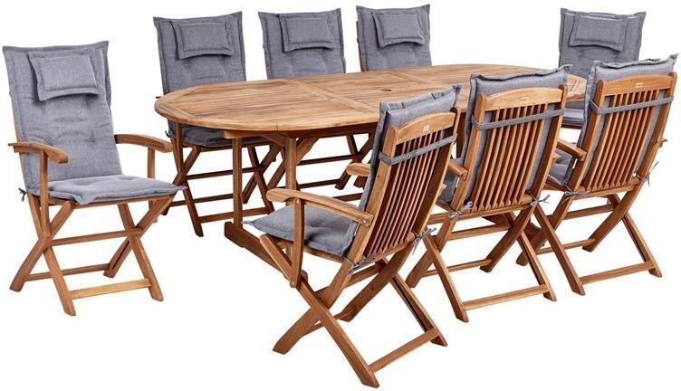 Beliani MAUI II Tuinset voor 8 Lichthout|Grijs- Acaciahout