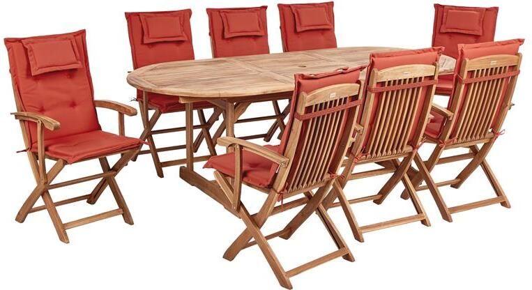 Beliani MAUI II Tuinset voor 8 Lichthout|Rood Acaciahout